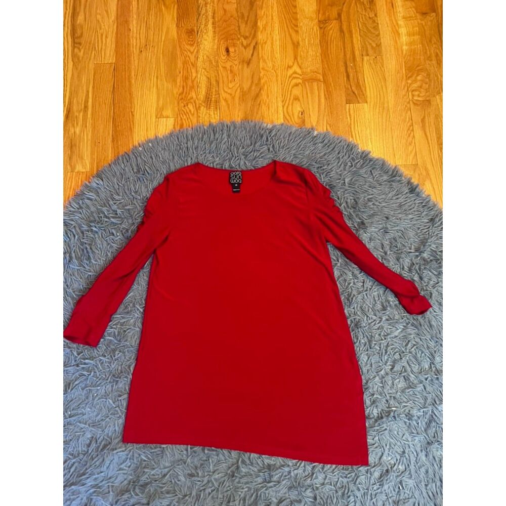 Clara Sun Woo Red Slinky Long Sleeve Ruffle Sleeve Tunic Top Size XS